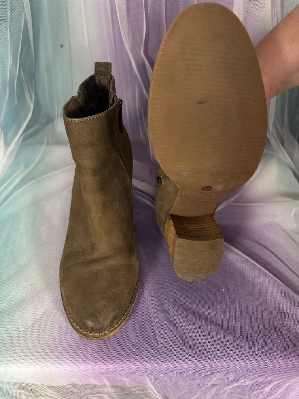 Brown leather booties