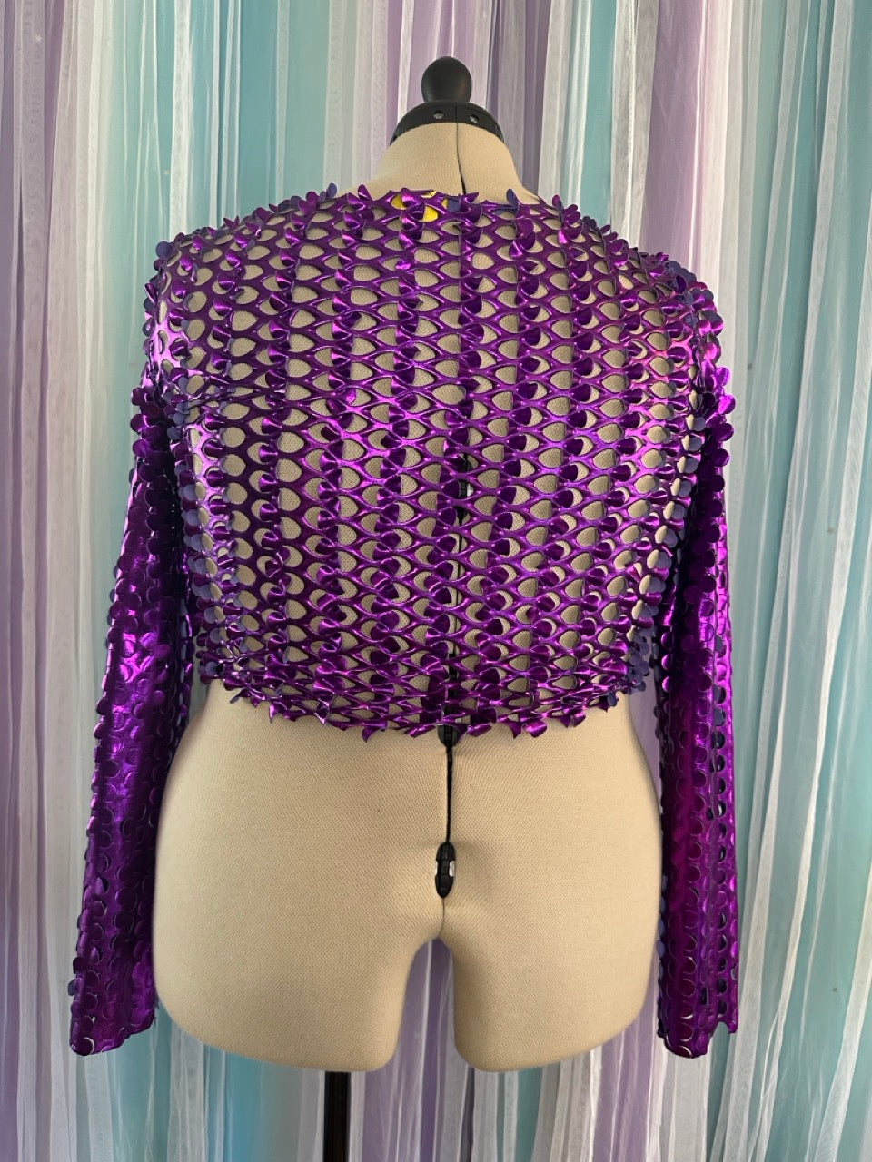 Purple foil fishnet crop top