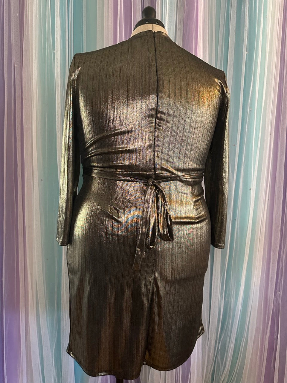 Gold metallic wrap dress