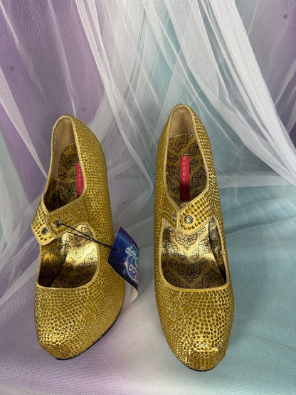 Gold jewel platform heels