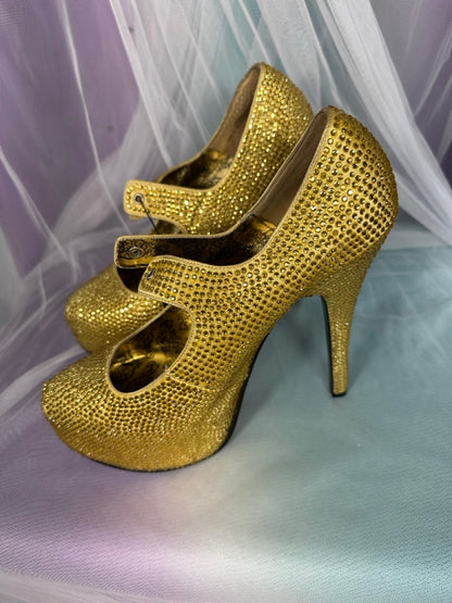 Gold jewel platform heels