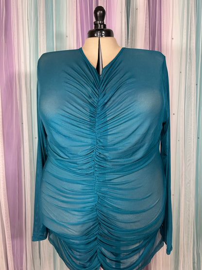 Dark Teal Mesh Rouched Top