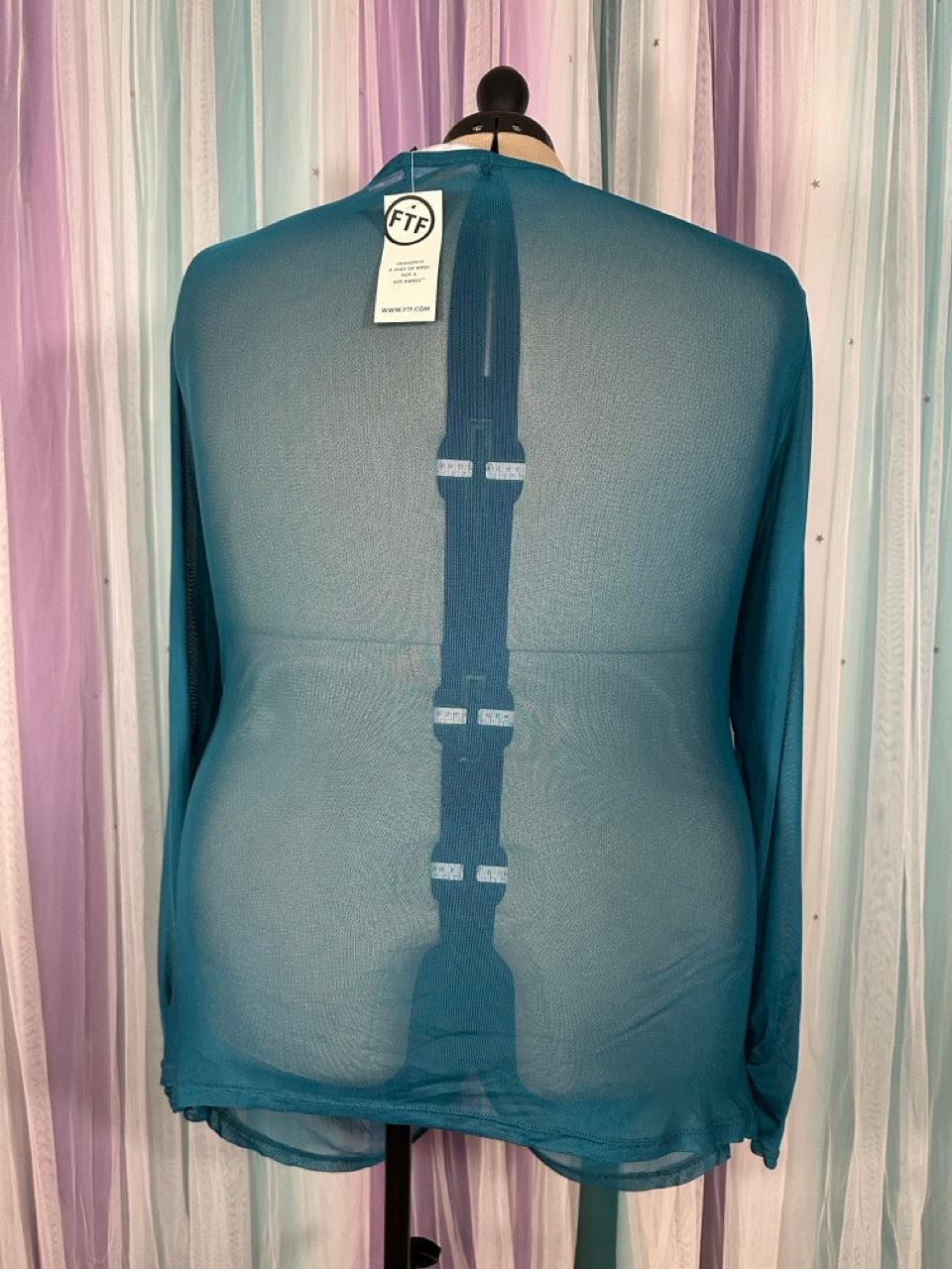 Dark Teal Mesh Rouched Top