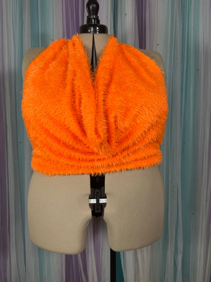 ZFS - Orange Fuzzy Halter Top