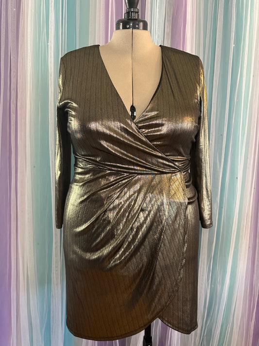 Gold metallic wrap dress