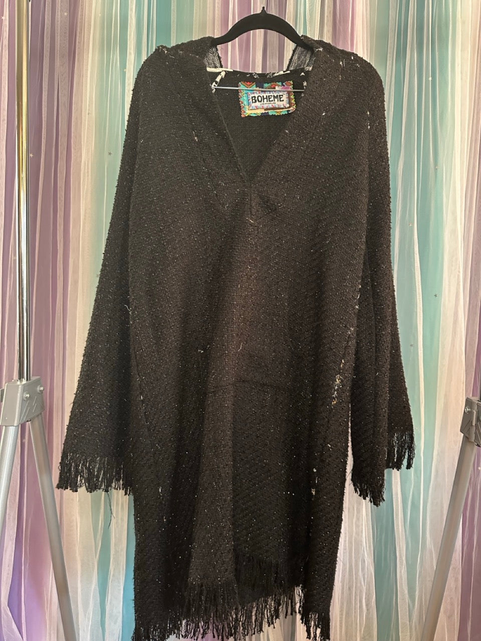 Bohem / Meghan Fabulous Black Glitter Hooded Sweater