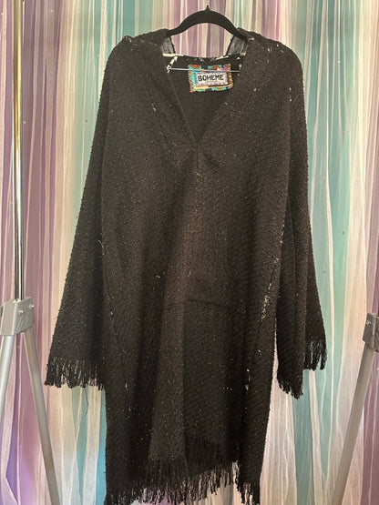 Bohem / Meghan Fabulous Black Glitter Hooded Sweater