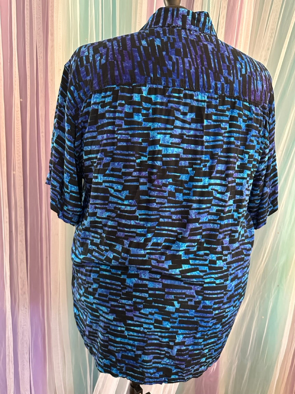 Blue Geo Block Button Up